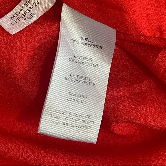 Calvin Klein Womens Button Up Top Size Large Bright Red Long Sleeve Office - Picture 7 of 8